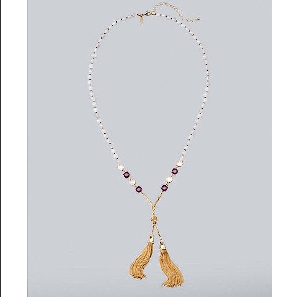 WHBM ORCHID & WHITE TASSEL NECKLACE